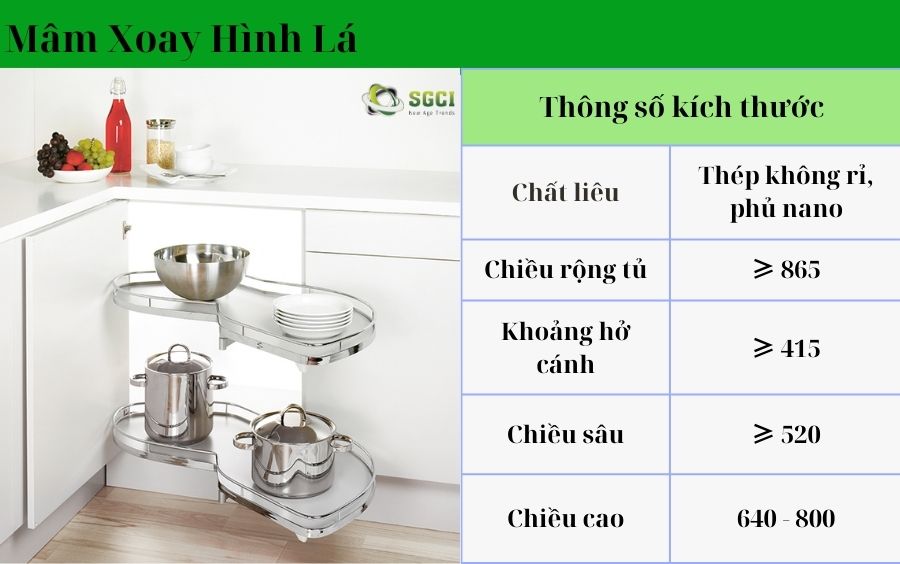 Phụ kiện mâm xoay hình lá trong tủ bếp